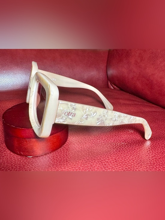 Pearlized Cream Square Sunglasses w Brown Lenses Otra Bella Oversized eyewear main image 6